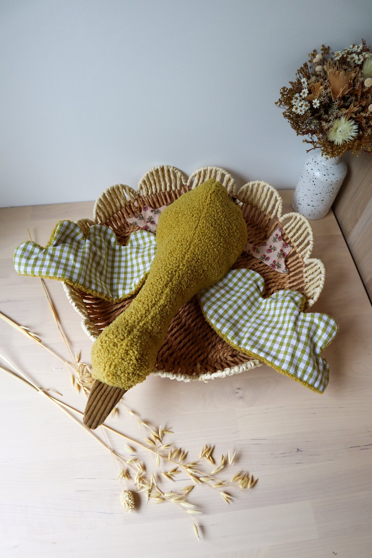 Doudou oie tissu carreaux vichy