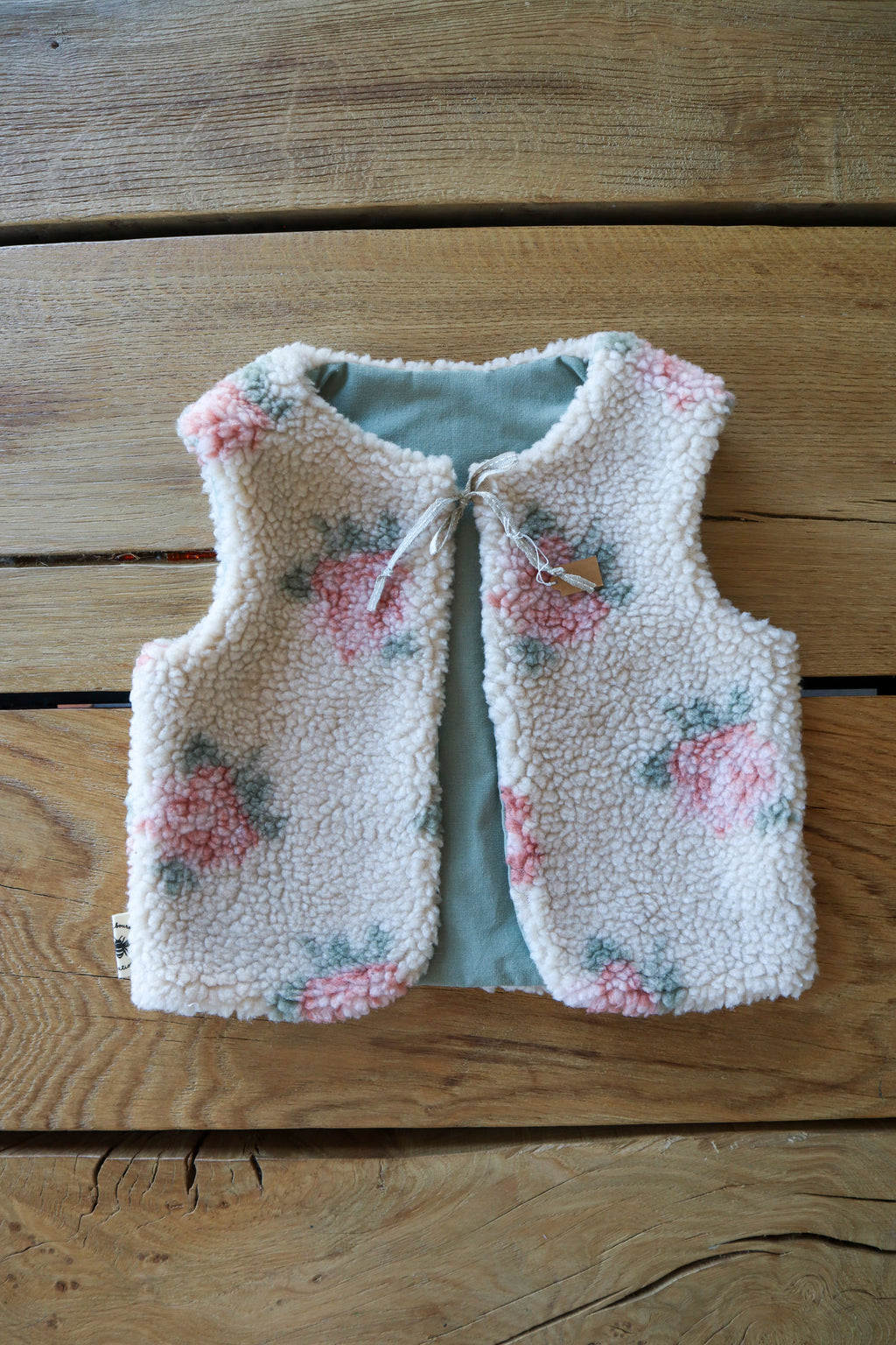 Gilet de berger bébé & enfant réversible – Fourrure à motifs fleuris
