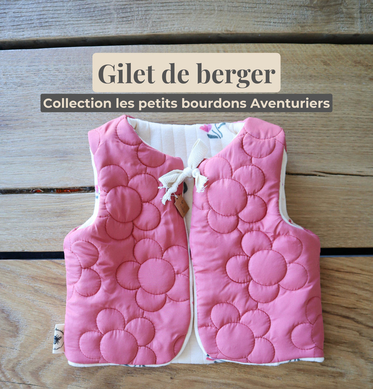 Gilet de berger bébé & enfant réversible – Matelassé motifs fleuris