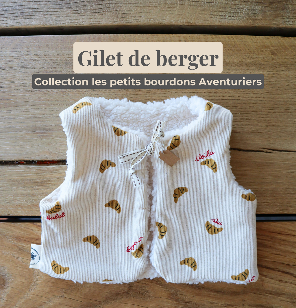 Gilet de berger bébé & enfant réversible – Motif croissants