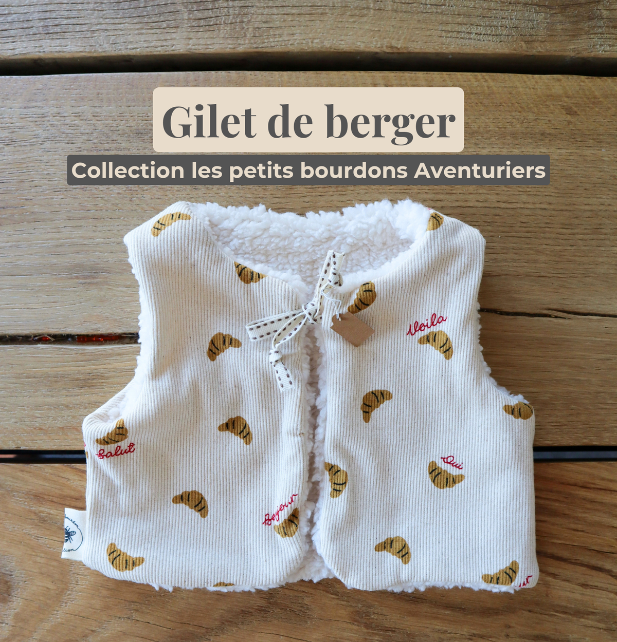 Gilet de berger bébé & enfant réversible – Motif croissants