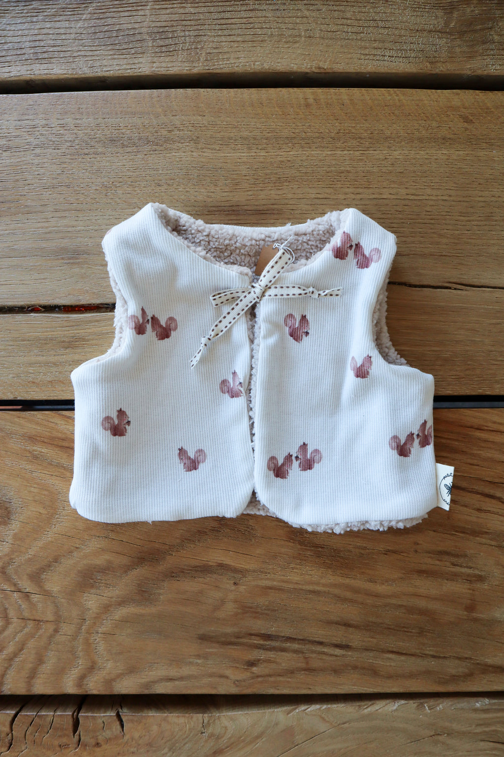 Gilet de berger bébé & enfant réversible – Motif écureuils