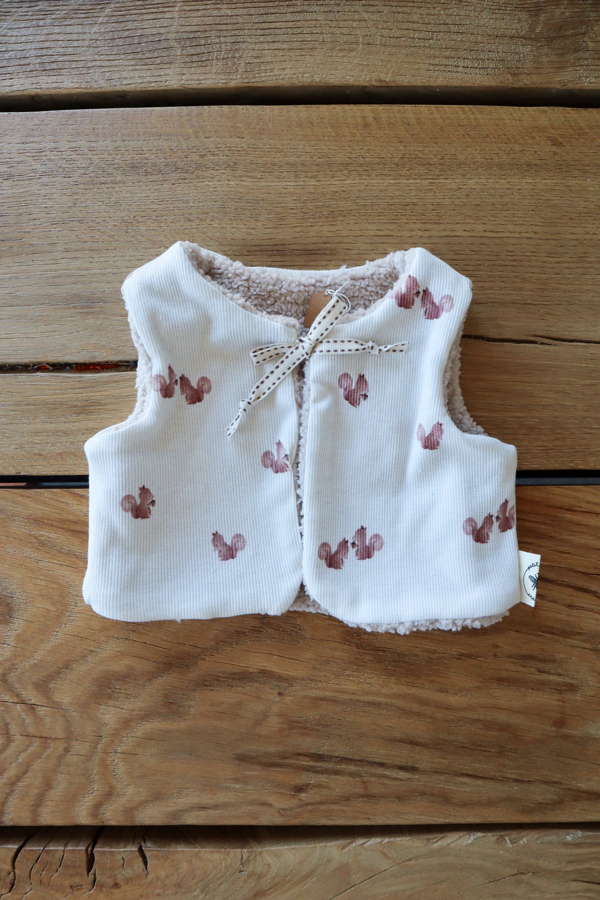Gilet de berger bébé & enfant réversible – Motif écureuils