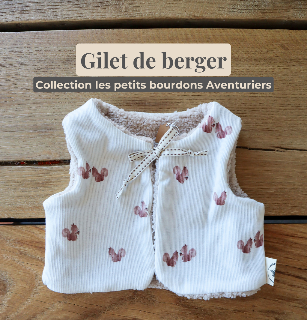 Gilet de berger bébé & enfant réversible – Motif écureuils