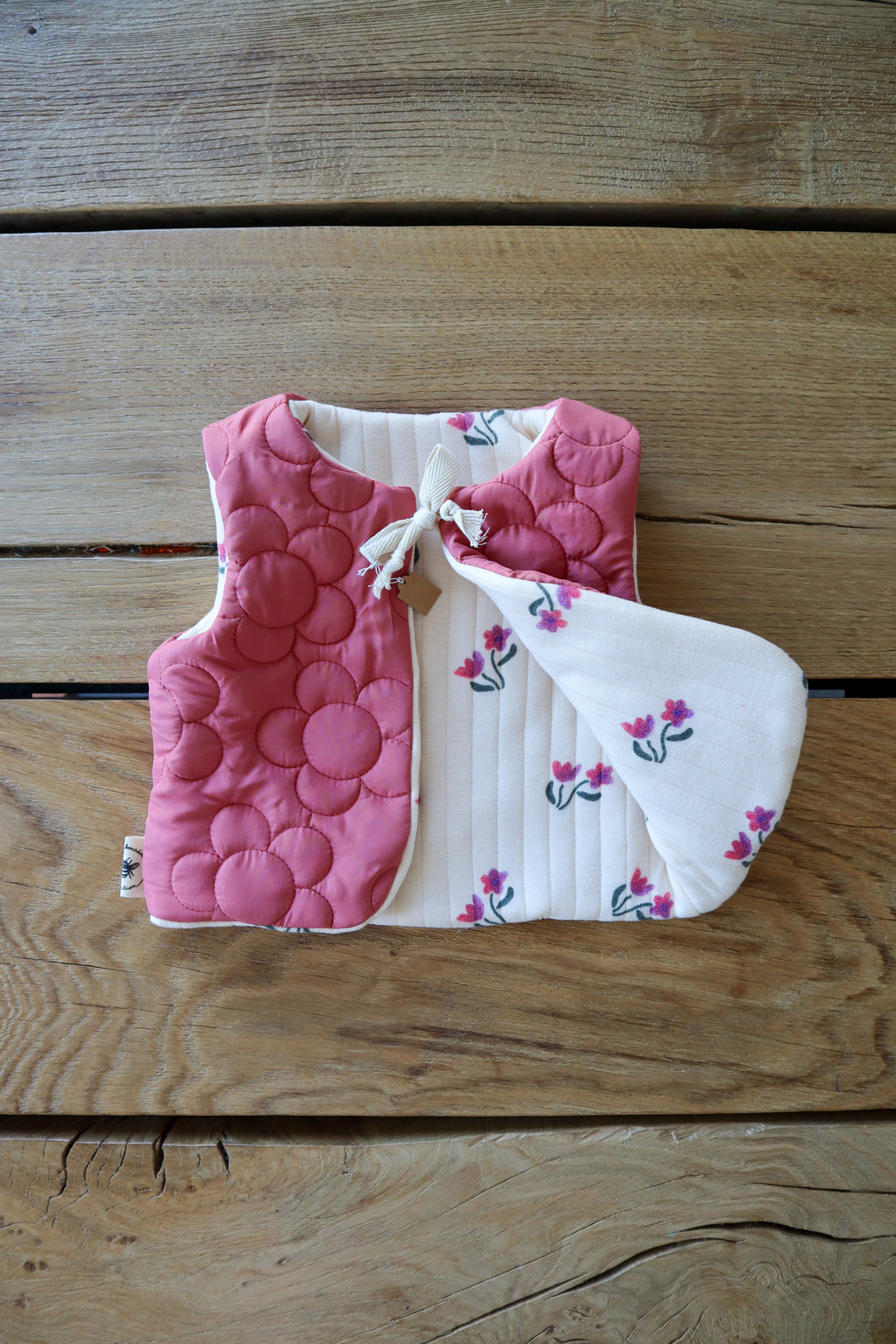 Gilet de berger bébé & enfant réversible – Matelassé motifs fleuris