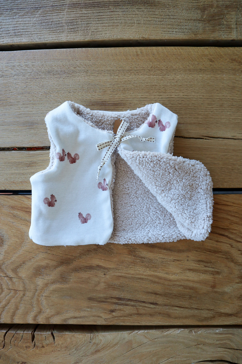Gilet de berger bébé & enfant réversible – Motif écureuils