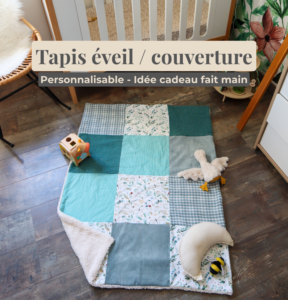 Tapis d'éveil couverture bébé personnalisable fait main