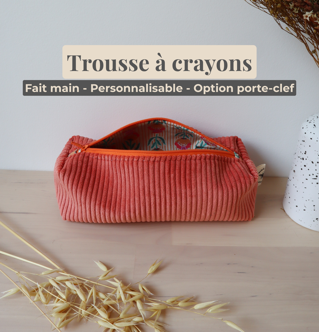 Trousse à crayons personnalisée fait main velours côtelé