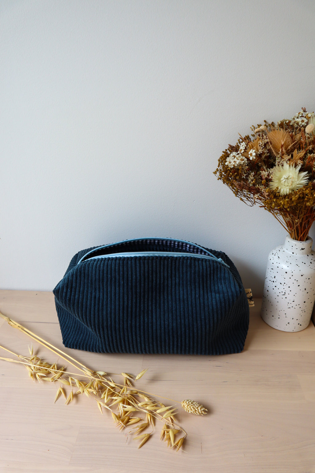 Trousse de toilette velours côtelé fait main