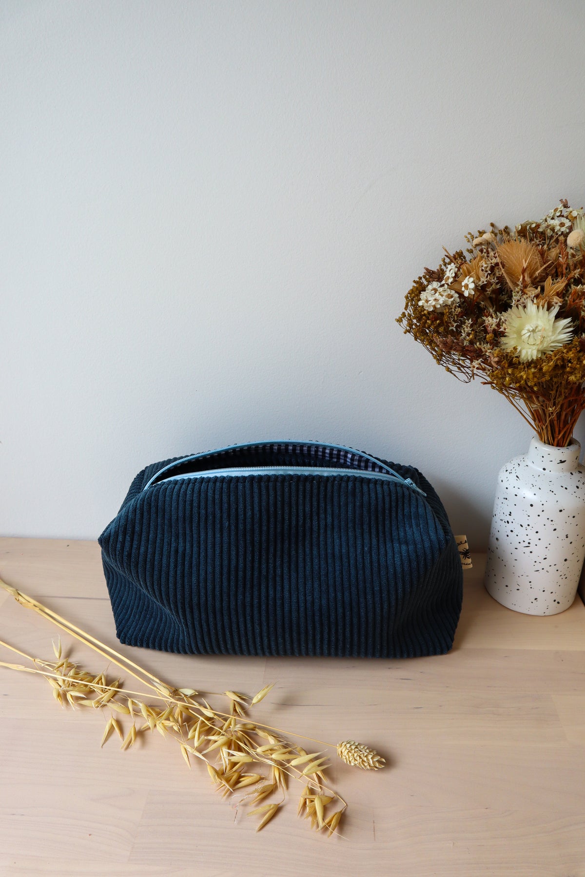 Trousse de toilette velours côtelé fait main